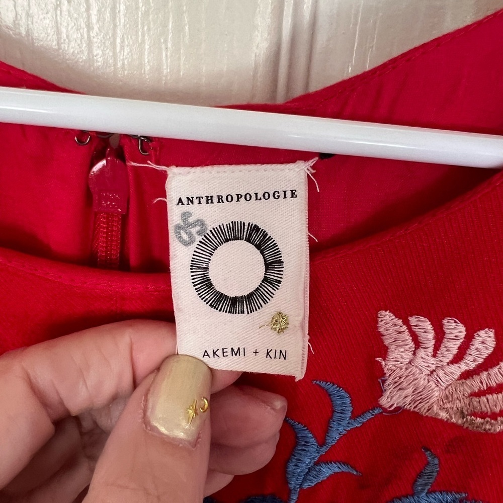 Anthropologie Akemi + Kin Embroidered Red Dress - Picture 3 of 13